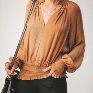 Vici Nightingale Smocked Blouse in Camel